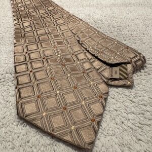 Vintage Joseph Abboud Brown Jacquard Check Square Satin USA Made 100% Silk Pane